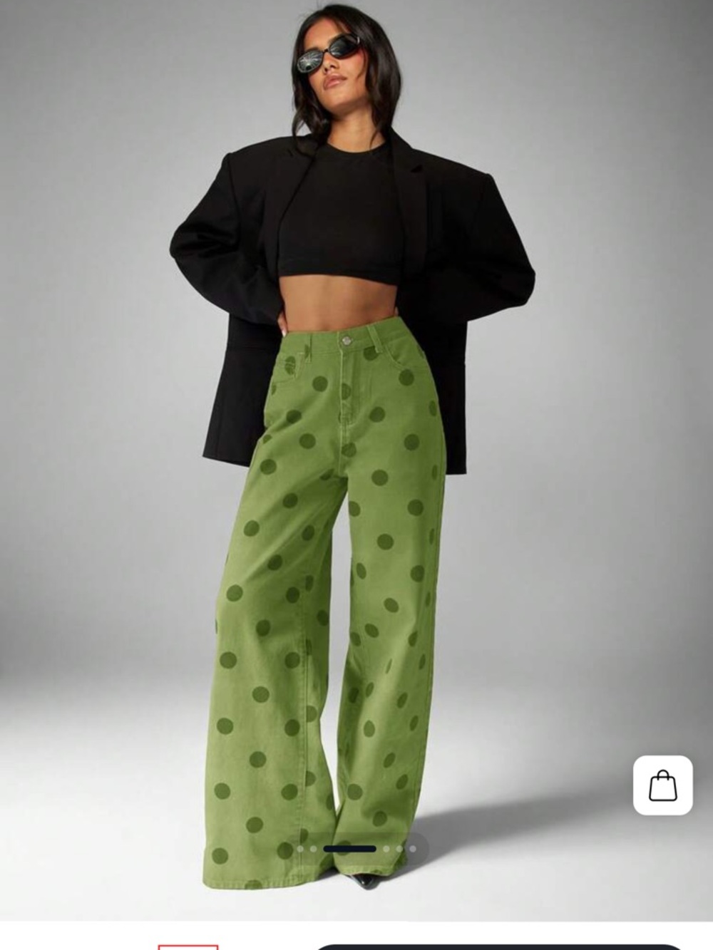 Missguided Green Polka Dot Wide Leg Jeans Size 4 - Picture 4 of 5